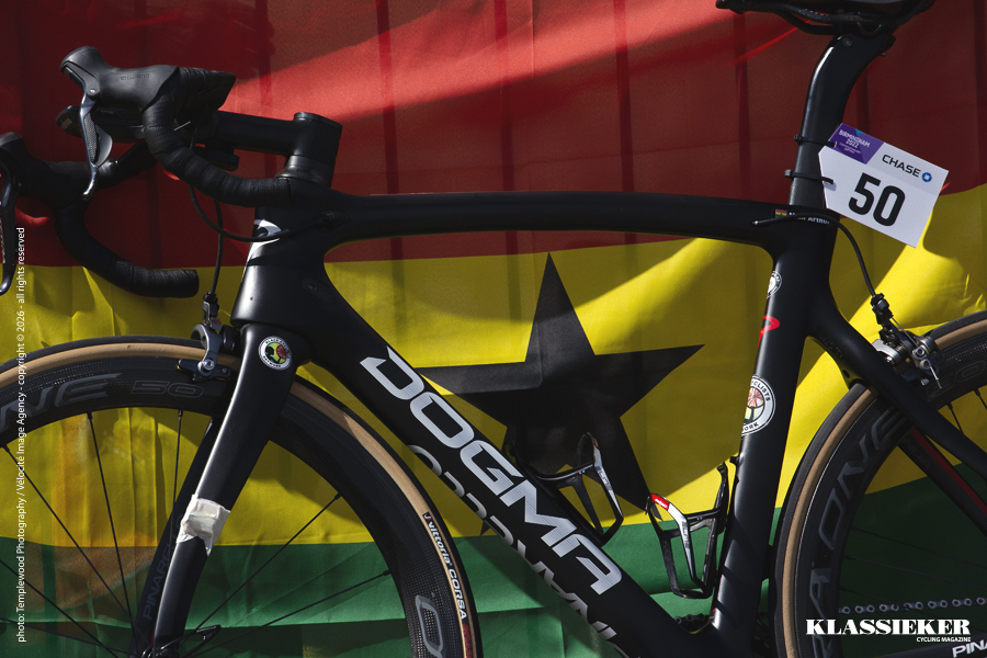 A bike rests against a Ghanaian flag during the Commonwealth Games 2022
