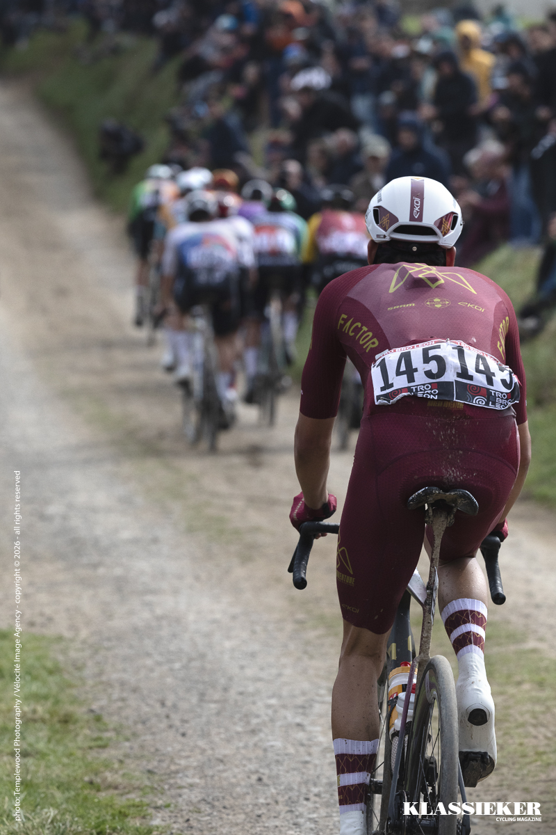 Tro Bro Leon 2026 - Kieran Haug of Modern Adventure Pro Cycling from behind a group of riders in the distance in front of him